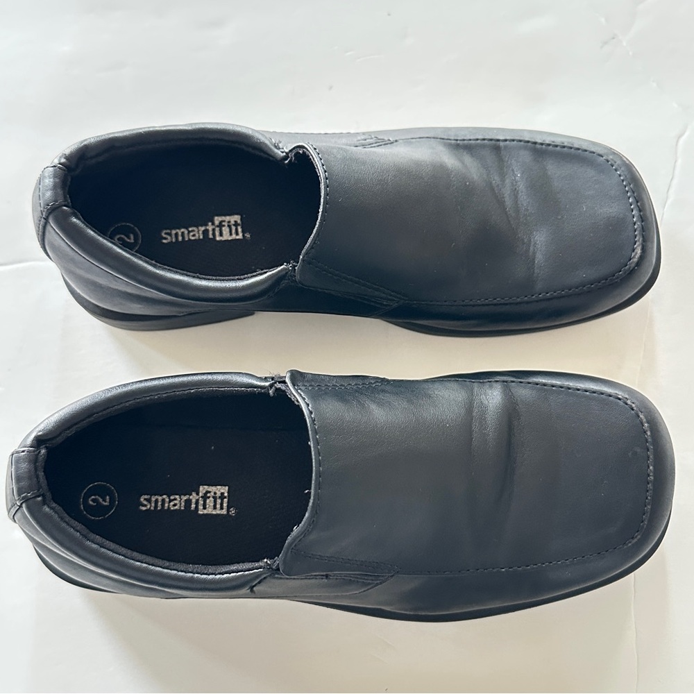 SmartFit Boys’ Black Slip-On Dress Shoes – Skid Resistant, Classic Square Toe